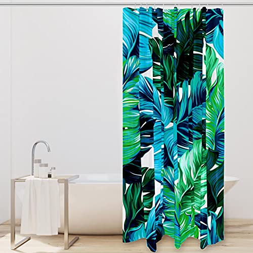 Rideau de douche textile grand format imprimé feuillage exotique vert - 3