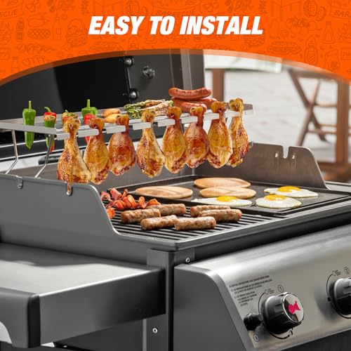 onlyfire Edelstahl Warmhalterost für Weber Spirit 300 Serie, Spirit E-310 S-310 E-320 S-320 SP-330(Frontbedienung), 2 in 1 Hähnchenkeulen Grillständer und Chili Rack, Multifunktions Drumstick Halter