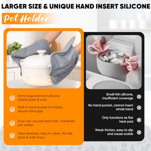 Silicone Oven Mitts and Pot Holders Sets, Baking Kitchen Gloves/Hot Pads 500°F Heat Resistant with Non-Slip Silicone Grip Surface, Includes 2 Cooking Mitts/2 Potholders/4 Kitchen Towels/4 Dishcloths - image 4