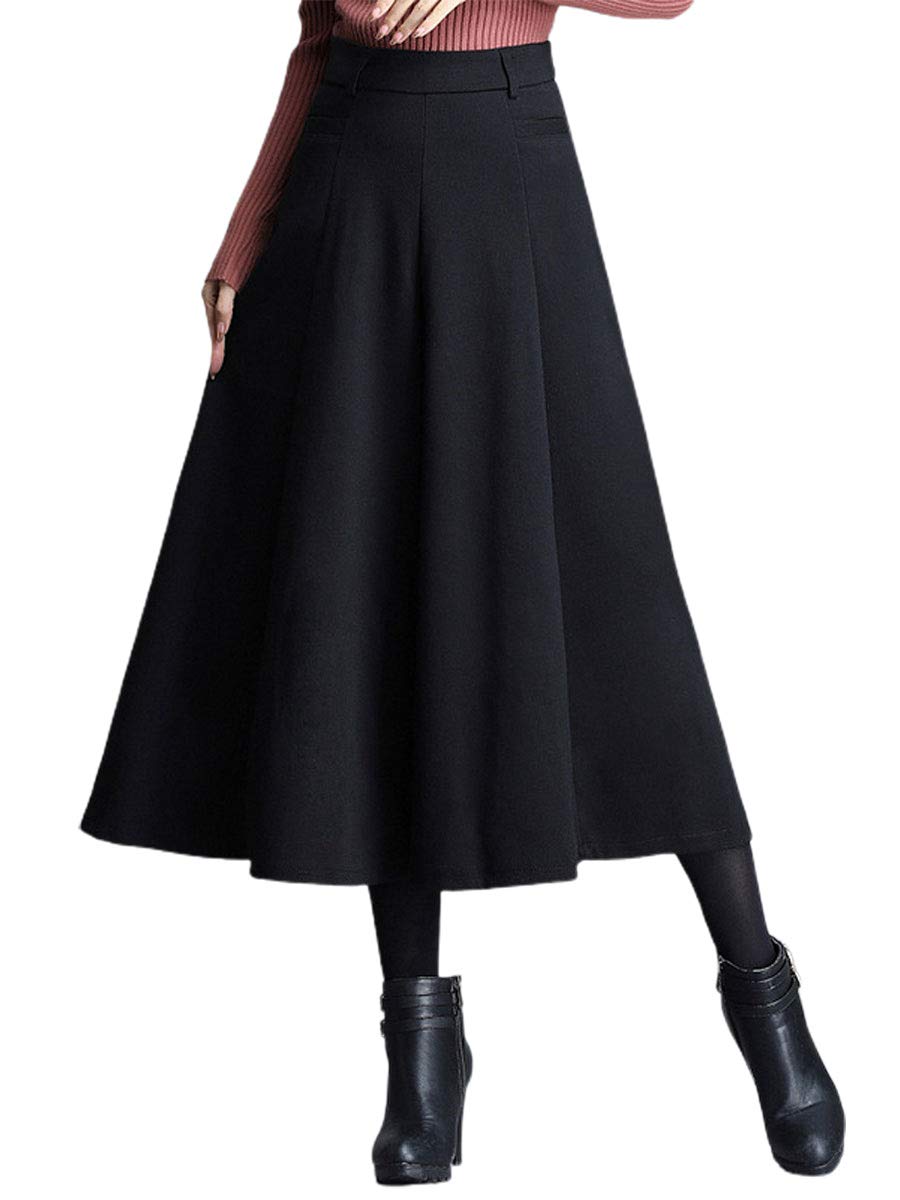 ebossy Womens Winter High Waisted Woolen Flared Crop Wide Leg Pants Culottes