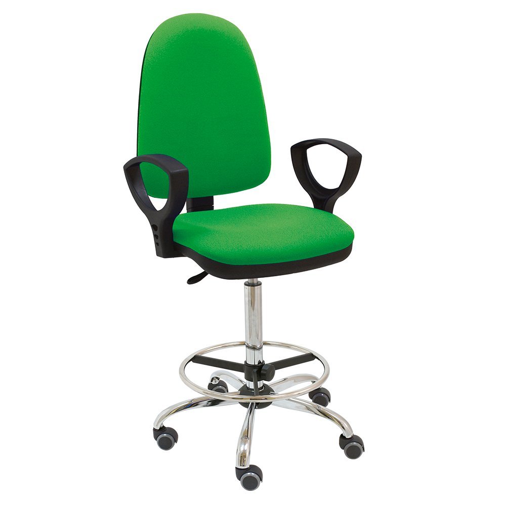 Taburete Giratorio Oficina ergonómico Torino con Brazos, Regulable en Altura y Profundidad, aro reposapiés Cromado Regulable, Base cromada con Ruedas de parquet - (Verde)