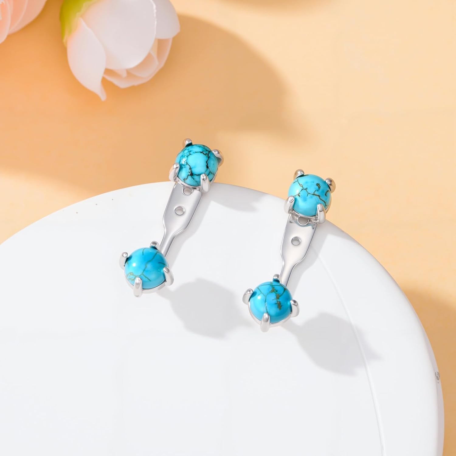 Turquoise Earring Jackets 925 Sterling Silver Natural Turquoise Stud Earrings Western Jewelry Gifts for Women - Image 3