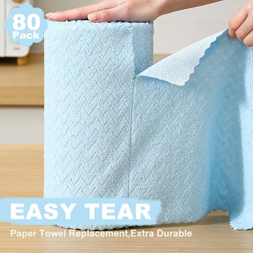 Image of 80 Pack Microfiber Cleaning Cloth Roll Reusable Paper Towels 12 inchx12 inch Tear Away Cloth,Absorbent Dish Rags for House Kitchen,Wash Cloths,Lint Free Rags for Window Cars Cleaning Supplies