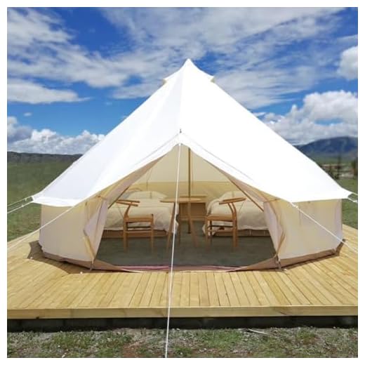 Outdoor Family Camping Safari Glamping Tent Waterproof Luxury 3/4/5/6M Yurt Bell Tent with Mesh Screen (Off White Oxford Tent, 5M Bell Tent)