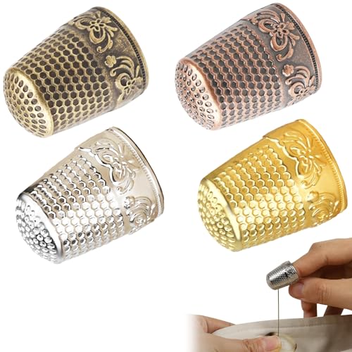 Fizzix - Fizzix Adjustable Sewing Thimble Set – 4-Piece Metal & Rubber Finger Protectors for Crafting, Sewing, and Quilting