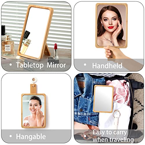 Jasefa Natural Bamboo Desk Table Mirror, Folding Makeup Mirror With Handheld/Stand,Portable Small Desktop Cosmetic Mirror Good For Travel, Cosmetic, Office,6.5" W X 9.1" L #TOP2