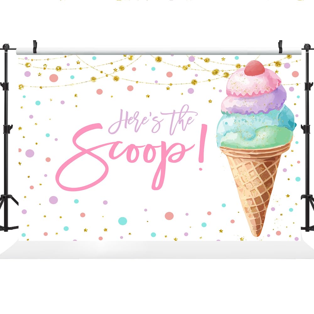 Lofaris 5x3ft Here's The Scoop Pink Ice Cream Backdrop Sweet One Two Sweet Summer Background for Princess Girl Happy Birthday Photography Baby Shower Party Decoration Banner Photo Props Supplies