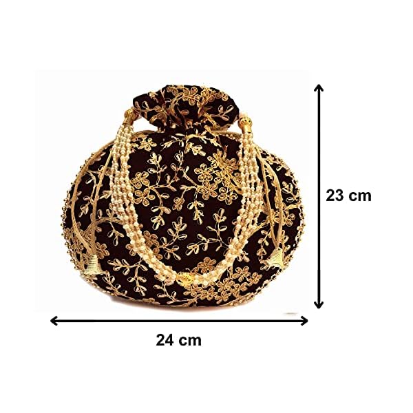 Indian Ethnic Designer Embroidered Silk Potli Bag Batwa Pearls Handle Purse Clutch Purse for Women - Image 8