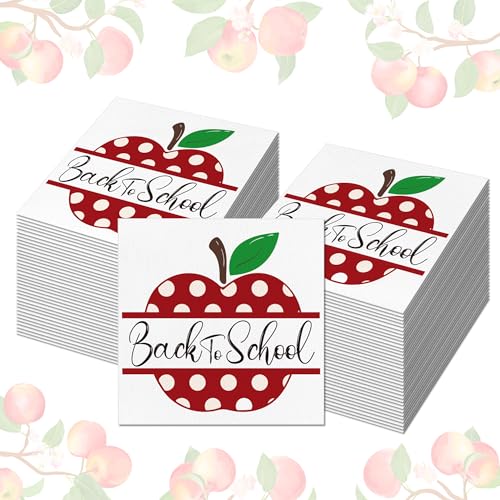 Paquete de 100 servilletas de papel para el regreso a clases, servilletas desechables de manzana roja de 6.5 x 6.5 pulgadas para suministros de fiesta del primer día de escuela, decoraciones de la