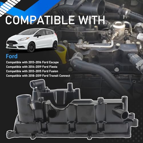 Image of Aluminum Engine Valve Cover with Gasket Compatible with 2013-2019 Ford Escape Fiesta Fusion Transit Connect 1.6L L4 Replaces BM5Z6582A BM5Z-6582-A