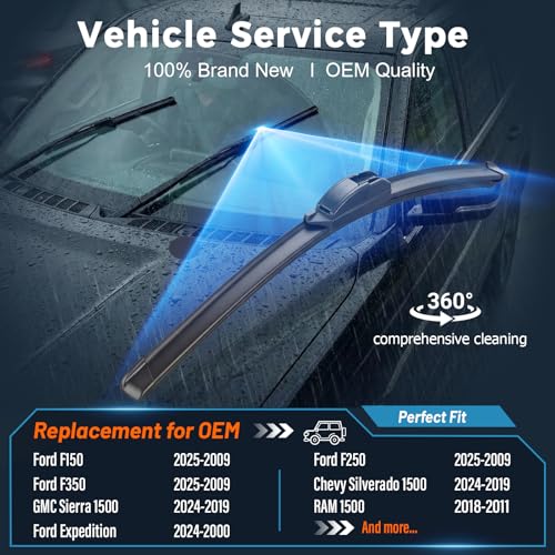 Image of AUTOBOO PLUS 22 inch + 22 inch All-Season Windshield Wiper Blades (Pack of 2) | Premium OEM-Quality, Rust-Resistant Rubber Encased Design, Streak-Free, Quiet, Smooth & Long-Lasting Performance