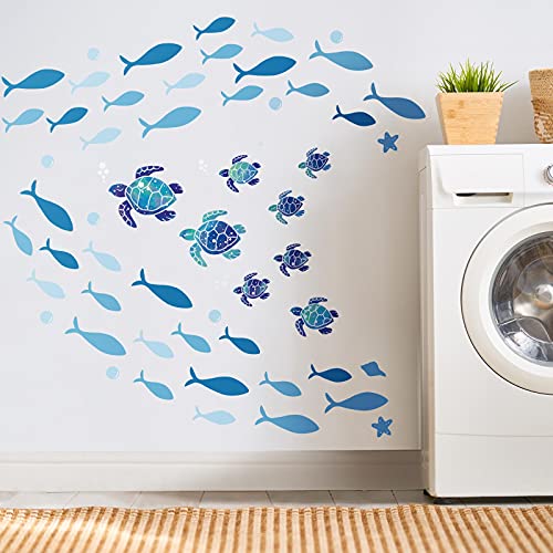 Vinilos decorativos de tortugas marinas y peces 3D, pack de 2 sets miniatura 2