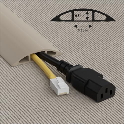 Image of D-Line 6ft Floor Cord Cover, Cable Protector, Hide Extension Cords, Protect Cords, Prevent Cable Trips, Heavy Duty Cord Hider - Cable Cavity = 0.63 inch (W) x 0.31 inch (H) - Beige