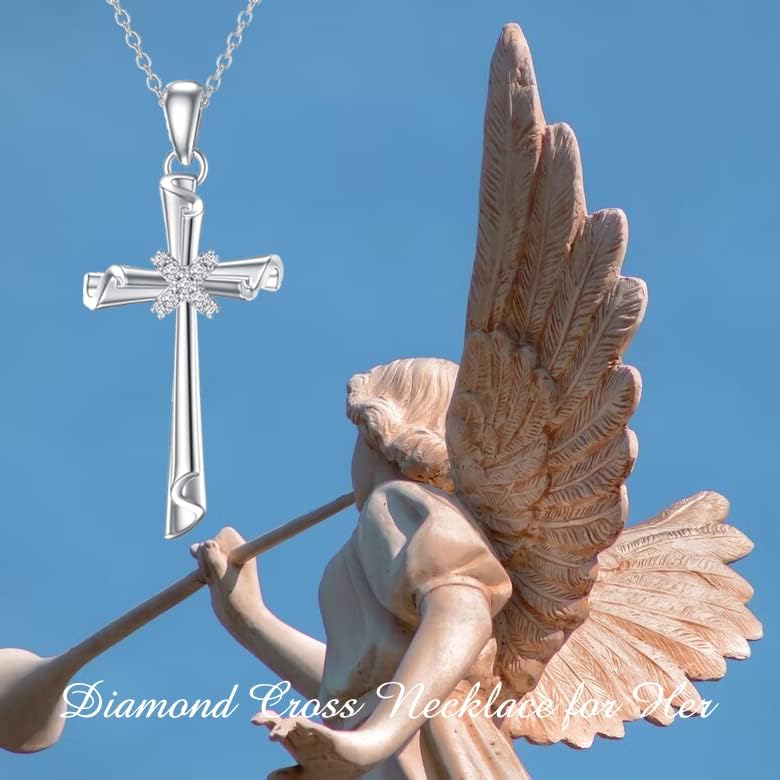 SISGEM Natural Diamond Cross Necklace for Women,925 Sterling Silver Cross Pendant Necklace Diamond Cross Jewelry Gifts for Birthday Christmas 18+2 inch - Image 3