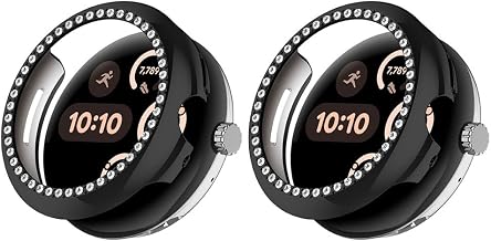 2 Pack Bling Cases Compatible with Google Pixel Watch 3 45 mm Cover Hard PC Crystal Diamonds Rhinestone Protective Bumper Shell Smartwatch, without Screen Protector (Black/Black)