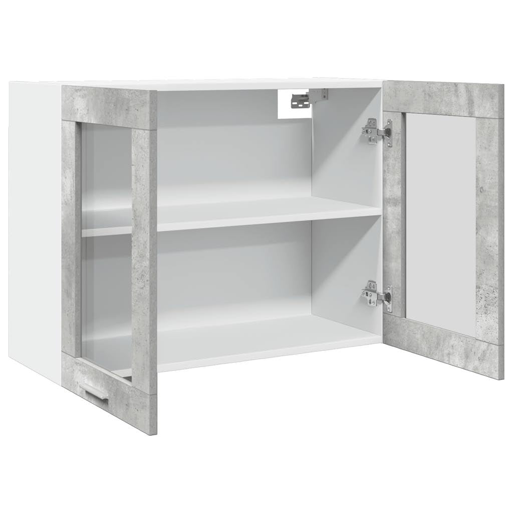 vidaXL Armoire Murale en Verre Lyon, Gris Béton, 80x31x60 cm, Bois d’ingénierie & Verre, Meuble Suspendu, Armoire pour Salle de Bain & Cuisine, Organisateur Maison