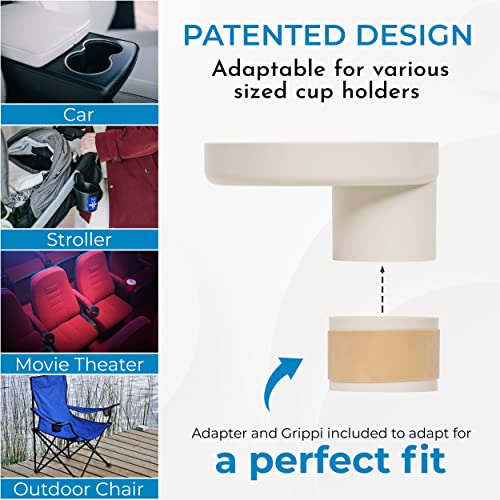 Image of My Travel Tray Round, USA made. Convert Existing Cup Holder to Tray and Cup Holder for Kids Car Seat, Booster, Stroller, Golf Cart and More! Beige