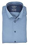 Marvelis Herren Easy to Wear Hemd Modern Fit Kent Kragen Langarm Stretch Kariert Blau, Kragenweite:43