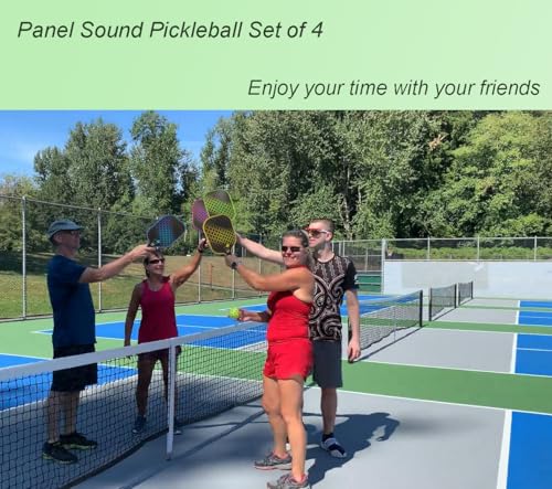 Image of Panel Sound Pickleball Paddles Set of 4, 4 Fiberglass Pickleball Rackets, Pickleball Racquets 4 Pack with 1 Carrying Case & 4 Outdoor Balls