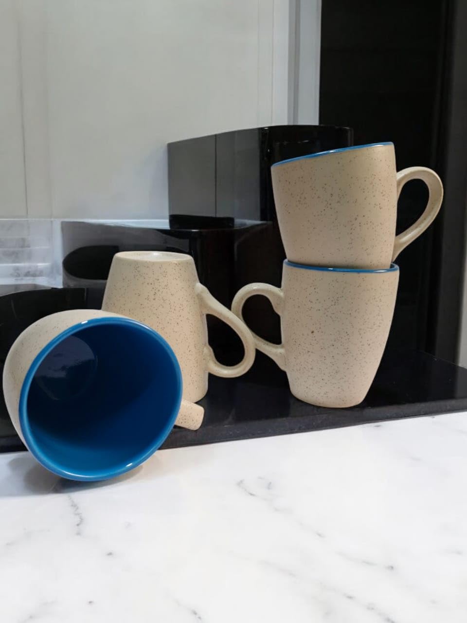 Clayquest Ceramic Coffee Mug Tea Cup| Set of 4| Cold Coffee| Greentea| 300 ml Capacity| Gift Set| Lead and PBA Free| Handmade