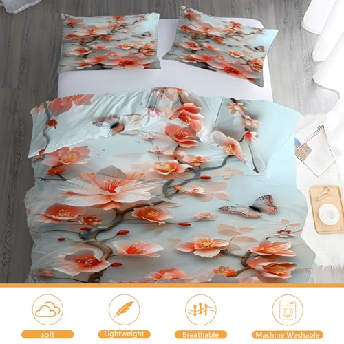 Parure de lit 220x240 fleur avec 2 taies d'oreiller microfibre