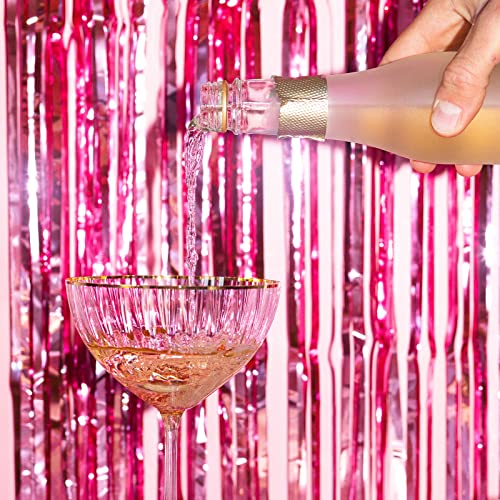 Image of 5 Pack Pink Fringe Foil Curtain 3.2ft x 8.2ft Tinsel Backdrop Streamers for Birthday Party Decoration Wedding Christmas Decoration