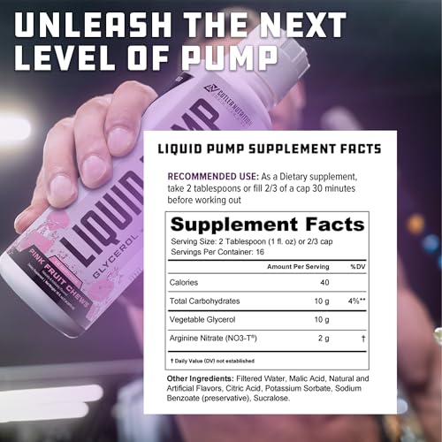 Image of Liquid Pump - Glycerol and Arginine Nitrates for optimized pump pre-workout liquid caffeine free non stim pre-workout for energy and performance and nictic oxide booster | Pink Fruit Chews flavor