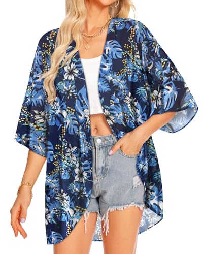 Image of Women Kimono Cardigans Casual Summer Tops Cover up Open Front Floral Print Resort Wear 2026