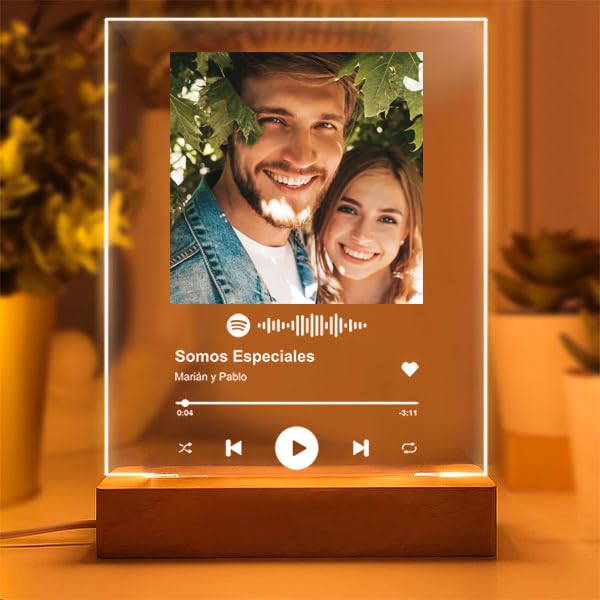 Transparent Gift Lámpara Personalizada con Foto y Canción Spotify. Lámparas Personalizadas Luz LED. Regalos Originales para Parejas, Amigas y Familia. Regalos Personalizados Cumpleaños. Redes Sociales