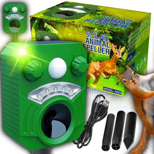 Retoo Ultraschall Abwehr mit Solarbetrieb und Blitz gegen Katzen...