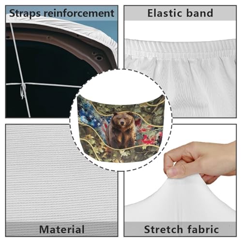 Image of Car Hood Cover Protector Stretchable Car Hood Wraps Auto Banner Bear American Flag Auto Decorative Accessories for Compact Sedans SUV Trucks (59x39 Inch)