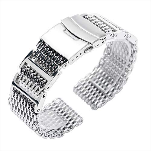 Pasek do zegarka, 20/22/24mm Shark Mesh Srebrny pasek do zegarka ze stali nierdzewnej Bransoletka zamienna Mężczyźni Składane zapięcie z paskiem do zegarka bezpieczeństwa good