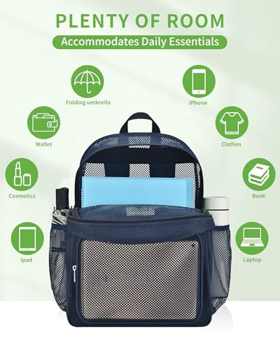 Image of MAY TREE Mesh Backpack, Heavy Duty Mesh Beach Bag for Women Men, Blue