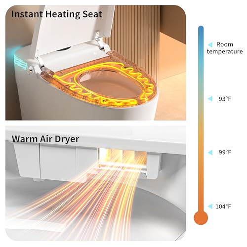 Image of Smart Toilet with Bidet Heated Seat Dual Auto Flush Manual Seat & Lid | Child Mode Warm Water Wash Air Dry Tankless Electric One Piece Toilet for Bathroom with Siphon Dual Flush 0.8 /1.2 GPF