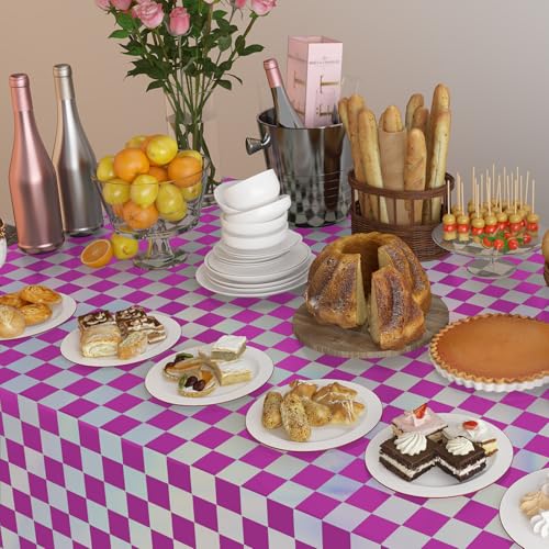 Image of 4 Pack Plastic Tablecloths Disposable Tablet Cover Pink&Silver 54 x 108 In | Foil Glitter Table Cloth for Rectangle Tables Indoor / Outdoor Party Decorations Birthday Princess Bridal Wedding Christmas