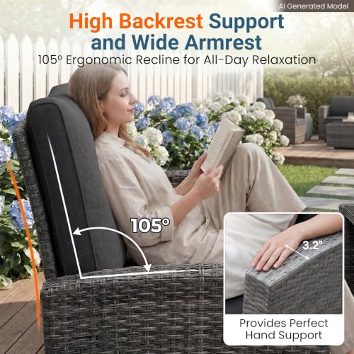 Image of Wisteria Lane Patio Furniture Set, Wicker Outside Outdoor Furniture for All Weather, Patio Sofa with High Backrest Support and Wide Armrest for Backyard, Balcony, Deck, Porch, Black