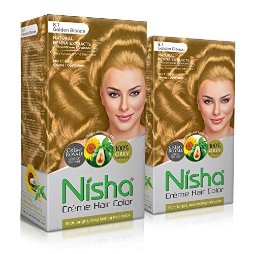 Image of Nisha Golden Blonde Creme Hair Colour For Women and Men Long Lasting Hair Colour 100% Grey Coverage With Henna Extracts Pack of 2 