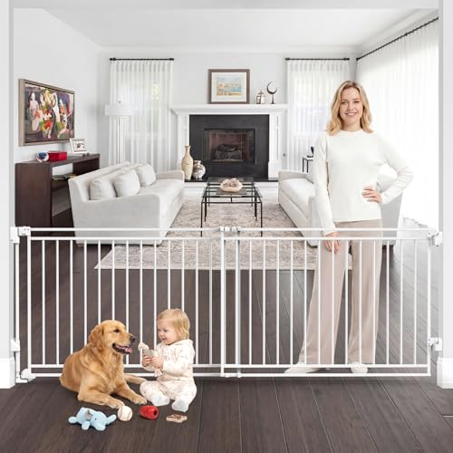 Betertek 45-80 Extra Wide Baby Gate for Large Openings-No Bottom Bar&Extra Wide Walk Thru Door Chew&Impact Resistant Metal Heavy Duty Dog Gate Hardware Mount Safety Indoor Extra Long Pet Gate