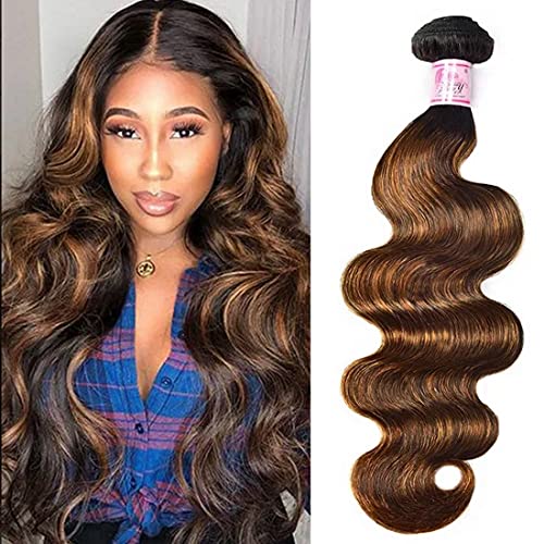 Beauty Forever #FB30 Color Brazilian Body Wave Hair Weave, 24Inch One Bundle Highlight Ombre Color Unprocessed Virgin Remy Human Hair Extension