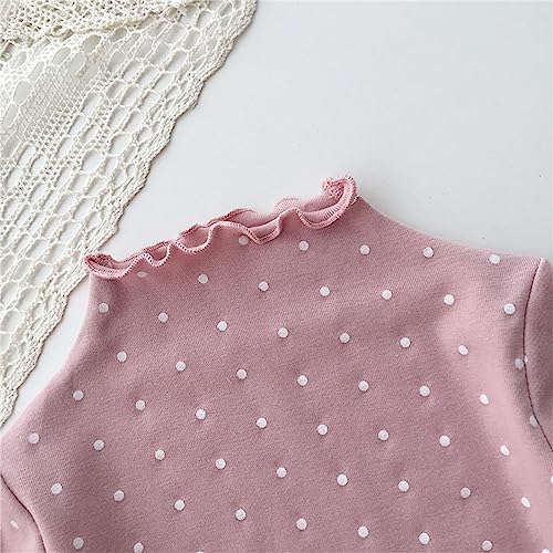 Little Girls Cute Polka Dot Blouse Long Sleeve Wooden Ear Edge Round Neck Shirts for Casual Trendy Birthday Clothes for Kids2