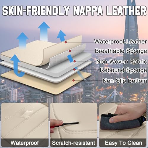 Image of Car Seat Covers Fit for Chevrolet Tahoe 1995-2025, Leather Automotive Seat Covers for Trucks, Heavy-Duty Wear Resistant Seat Protectors, Easy to Install, 2 Seats with Pillows, Beige