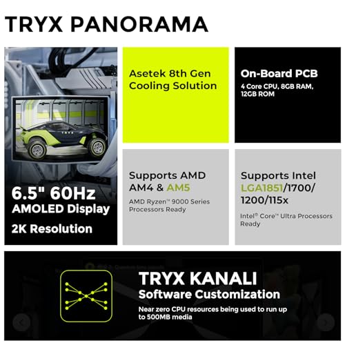 TRYX Panorama 240 240mm AIO 6.67'' AMOLED L-Shaped Screen 3D Anamorphic Effect Display Customizable AIO Cooler 240mm 8th Gen Asetek Pump 280w TDP with ROTA PRO 120mm Fan for LGA 1700/1200/115X AM5/AM4 1