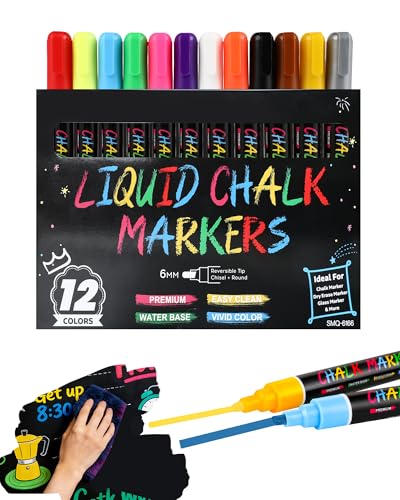 IMALPQPP 12 Feutres Craie Effaçables pour Tableau et Fenêtre – 12 Couleurs Vives, marqueur craie polyvalent, feutre tableau blanc effacable, marqueur tableau blanc...