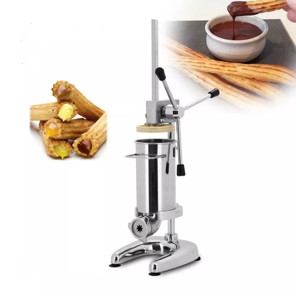 ASerZenith Commercial 2L Manual Spanish Donut Churro Maker Machine - Stainless Steel Vertical Spanish Churrera Machine With 5 Kinds Of Molds - Snack Equipment By Manual Churro Maker
