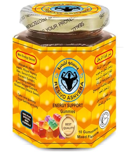 Resivo Ashvera Energy Support Men Gummies - Date Paste Sidr Honey Ginger Extract Black Seed Delicious and Savory 10 Gummies Product of evaxo