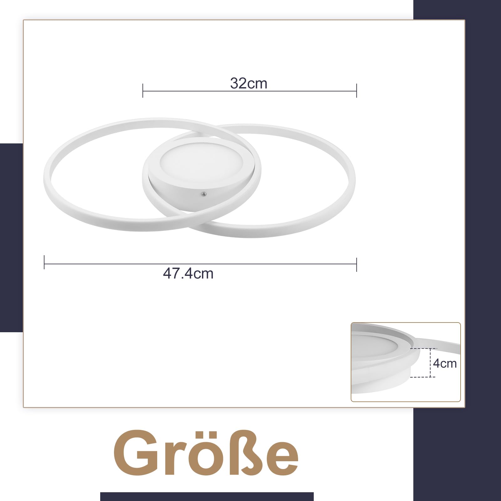 Homefire Deckenlampe LED Deckenleuchte Wohnzimmer - Schlafzimmerlampe Dimmbar mit Fernbedienung 48W Wohnzimmerlampe Weiß 47CM Schlafzimmer Deckenbeleuchtung Modern Küchenlampe für Flur Küche Büro