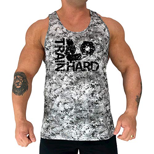 Regata Masculina Cavada MXD Conceito Train Hard Rosca Direta Bíceps (Nuvens Cinza, M)