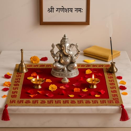 Image of CHITRASHILA Pooja Vastra /Asan Red Velvet Cloth 12 X 18 Inches Pack of 2