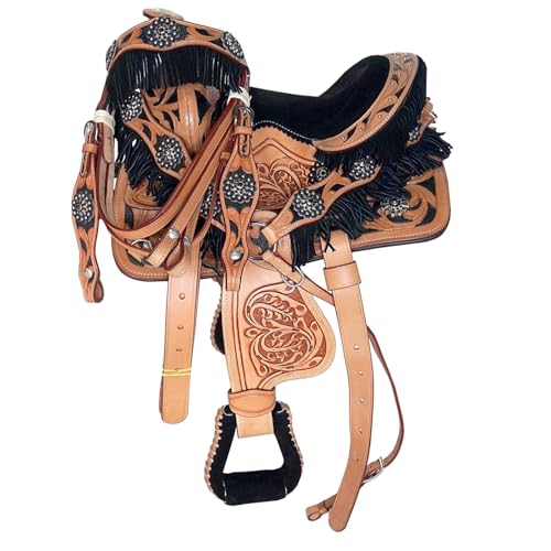 La seduta in pelle scamosciata è ben imbottita e presenta un motivo trapuntato decorativo, mentre la parte inferiore ha una parte inferiore in pile ben imbottita per il comfort del cavallo.