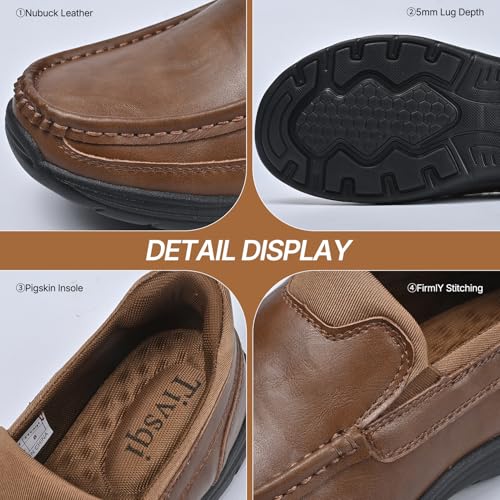 Image of Hand Free Casual Shoes for Men - Leather Slip-On Loafers with Elastic Heel & Latex Footbed - Lightweight EVA Walking Shoes